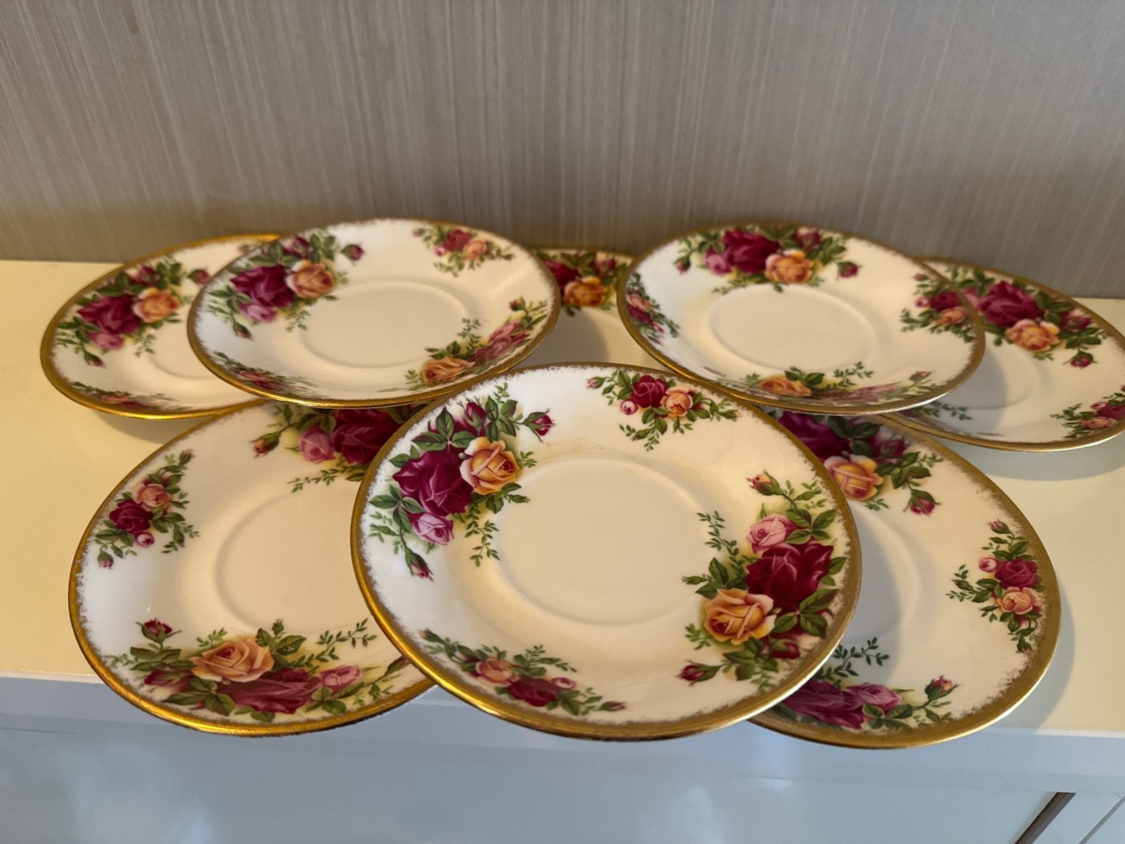 Set van 6 Royal Albert Old Country Roses heren schoteltjes, Antiek en Kunst, Ophalen