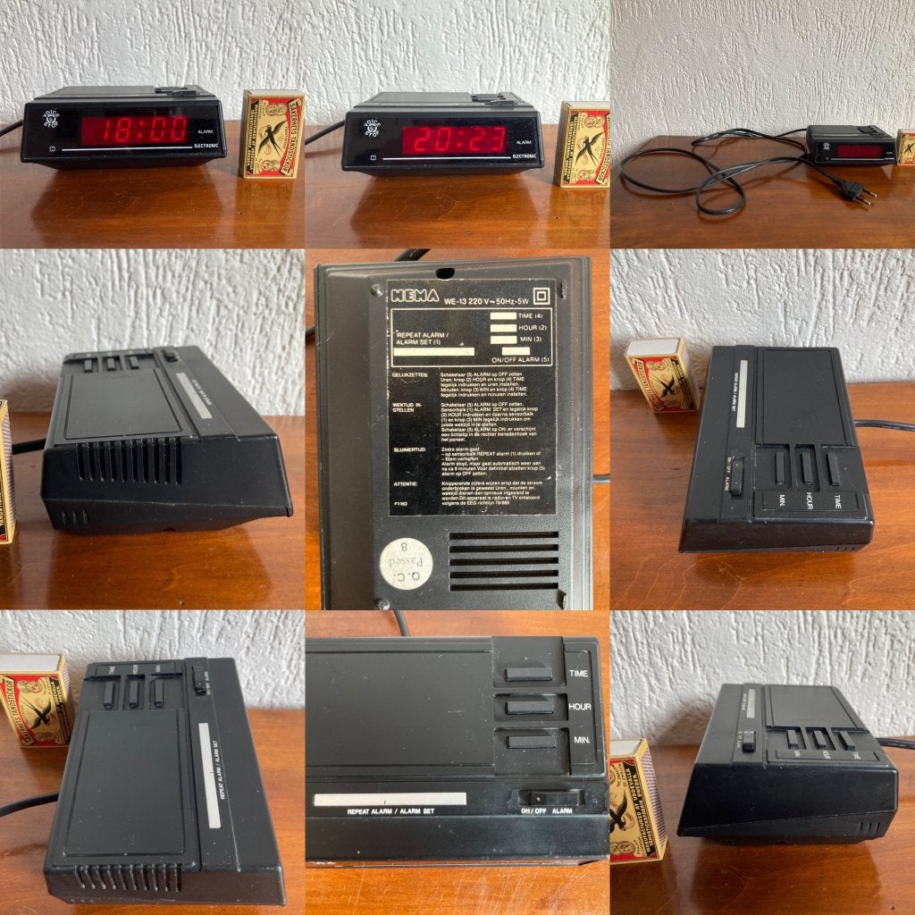 Vintage Hema jaren 80 wekkertje stemverheffing uitzet alarm, Gebruikt, Zichtbaar uurwerk, Ophalen of Verzenden, Retro