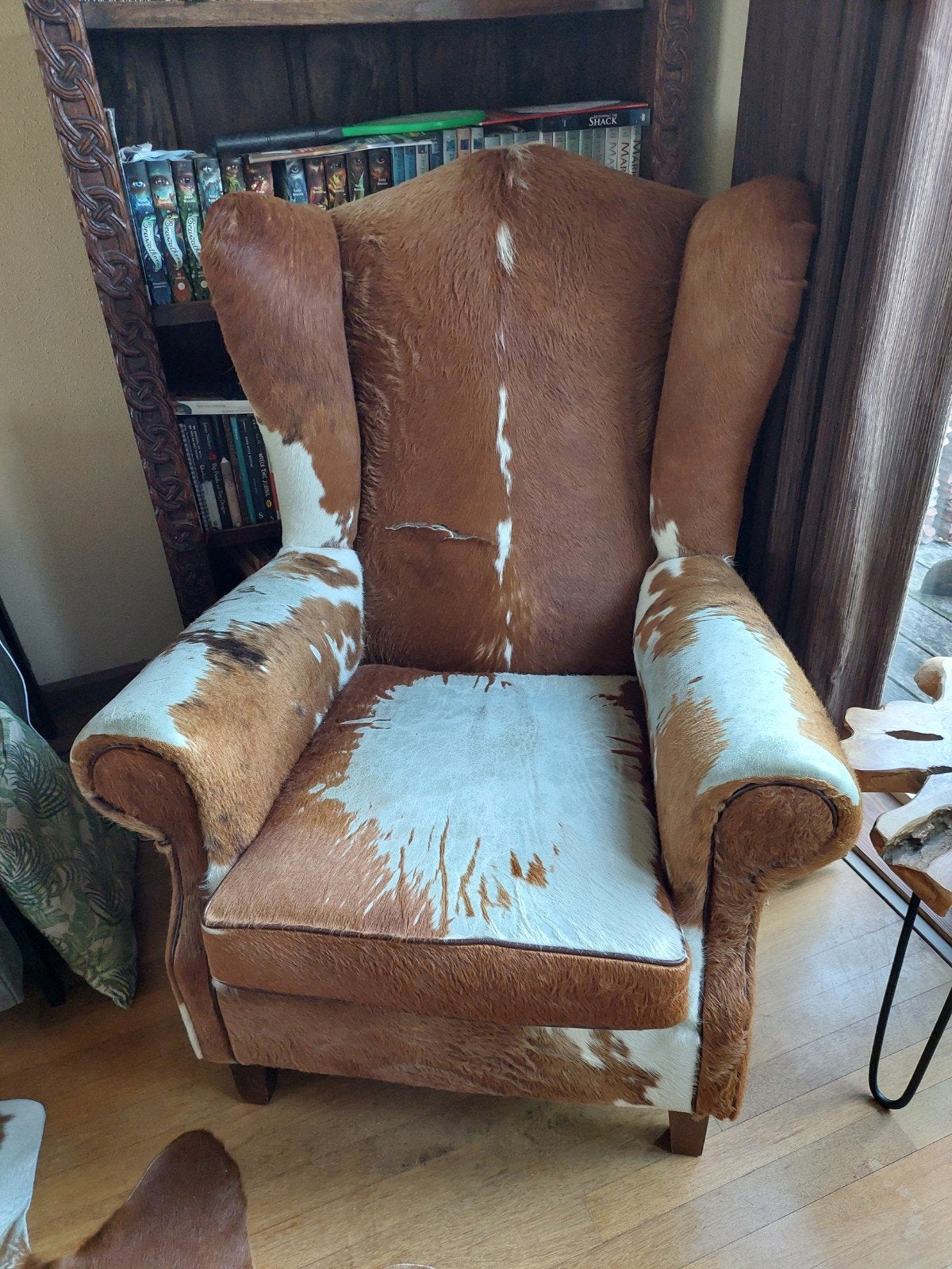 Unieke Koeienhuid Fauteuil - Beschadigd, Ophalen, Gebruikt, Leer, 75 tot 100 cm