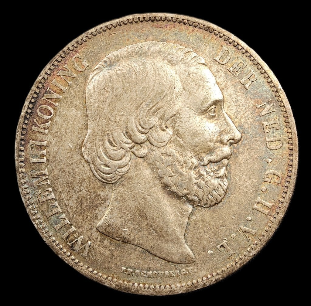 1874 Rijksdaalder Willem 3, Koning Willem III, Verzenden, Zilver, Losse munt