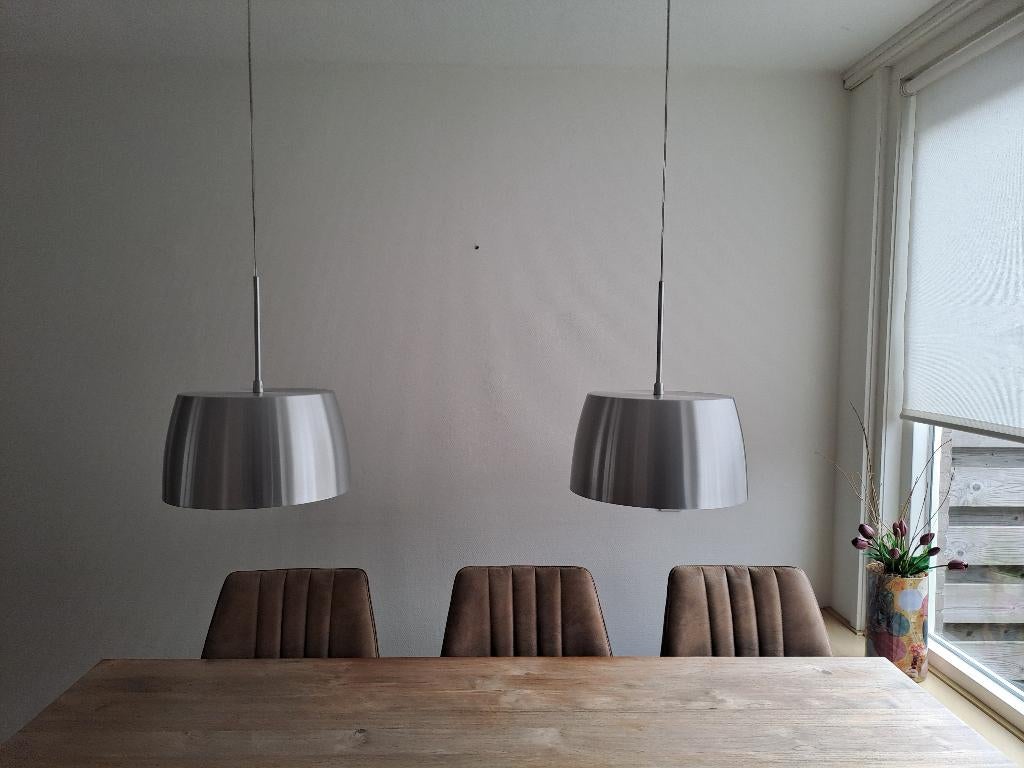 2 zilver/RVS Designhanglampen, merk Steinhauer, i.g.st., Ophalen, Gebruikt, Metaal, Minder dan 50 cm