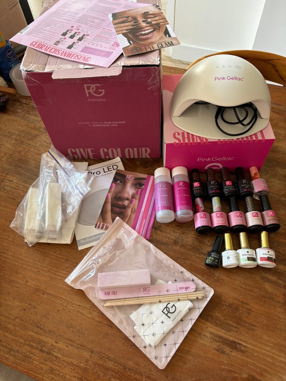 Mooie Pink gellac starterset met 14 lakjes, Ophalen of Verzenden, Zo goed als nieuw, Overige kleuren, Handen en Nagels