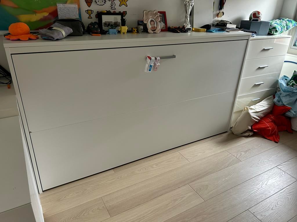 Opklapbed wit, 90 cm, Eenpersoons, Wit, Ophalen of Verzenden