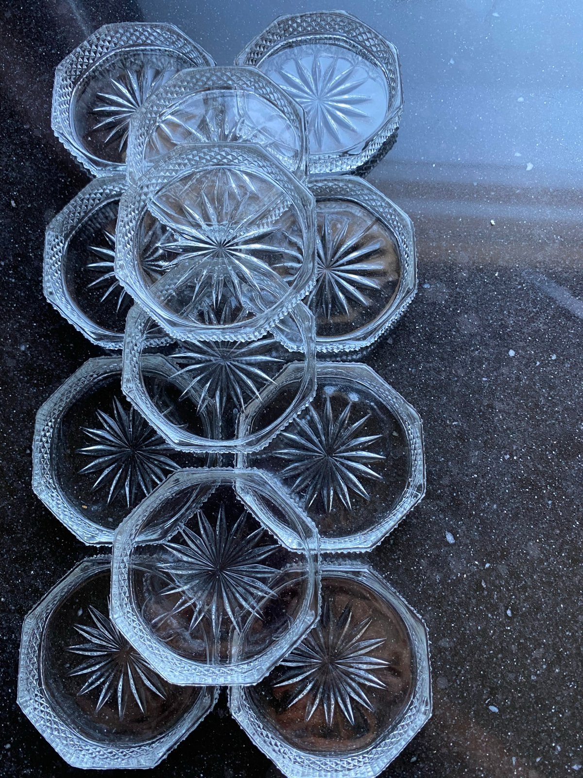 Set van 12 Vintage Glazen Onderzetters - 7,5 cm, Antiek en Kunst, Ophalen of Verzenden