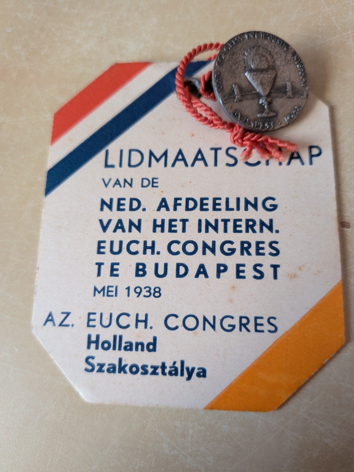 Lidmaatschapskaart Internationaal Eucharistisch Congres 1938, Ophalen of Verzenden