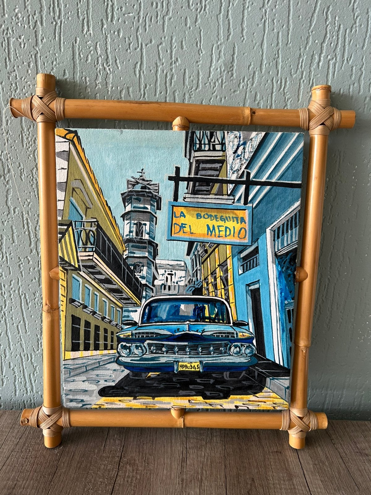 Cubaans schilderijtje Havana, Antiek en Kunst, Kunst | Niet-Westerse kunst, Gemerkt, Schilderij, Natuurlijk materiaal, Ophalen of Verzenden