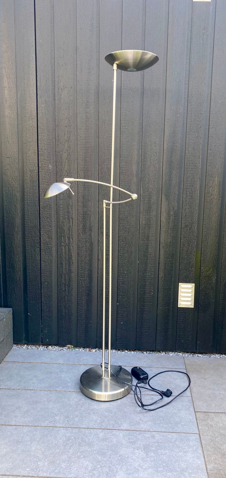 Staande schemerlamp chroom, Huis en Inrichting, Lampen | Vloerlampen, Ophalen, Gebruikt, Overige fittingen, Metaal