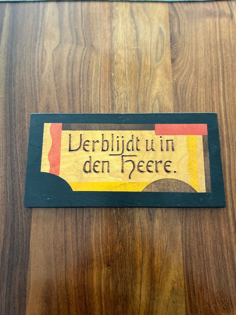 Vintage houten tekstbord "Verblijdt u in den Heere", Ophalen of Verzenden