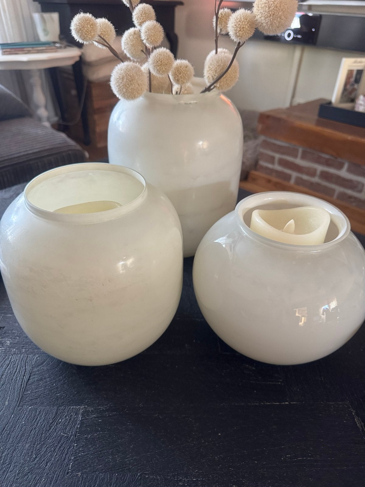 Riviera Maison Vazen Set - Wit Glas / marmer look, Ophalen, Gebruikt, Wit, Glas