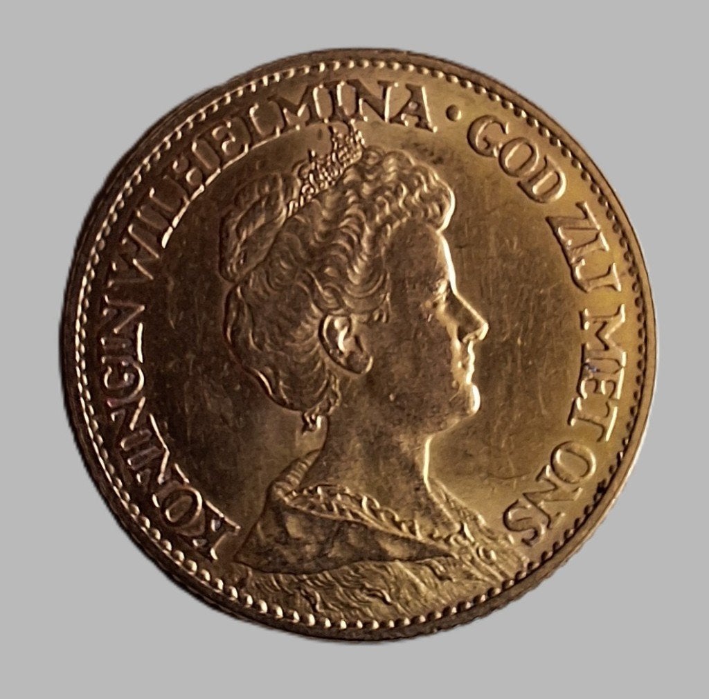 Gouden tientje 1912, Koningin Wilhelmina, Losse munt, 10 gulden, Goud