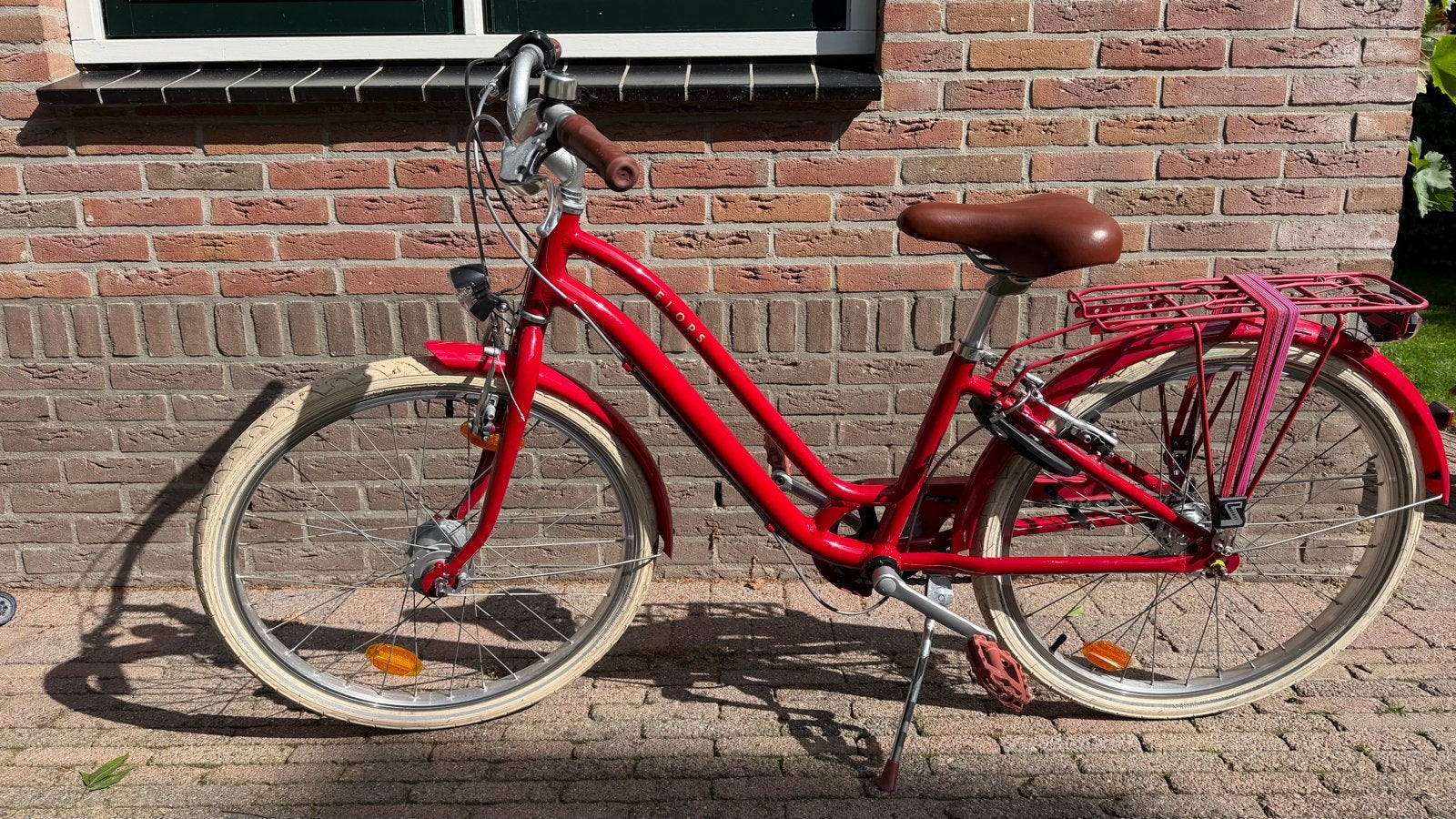 Rode meisjesfiets 24 inch - Elops met 3 versnellingen, Ophalen, Velgrem, Versnellingen, Elops