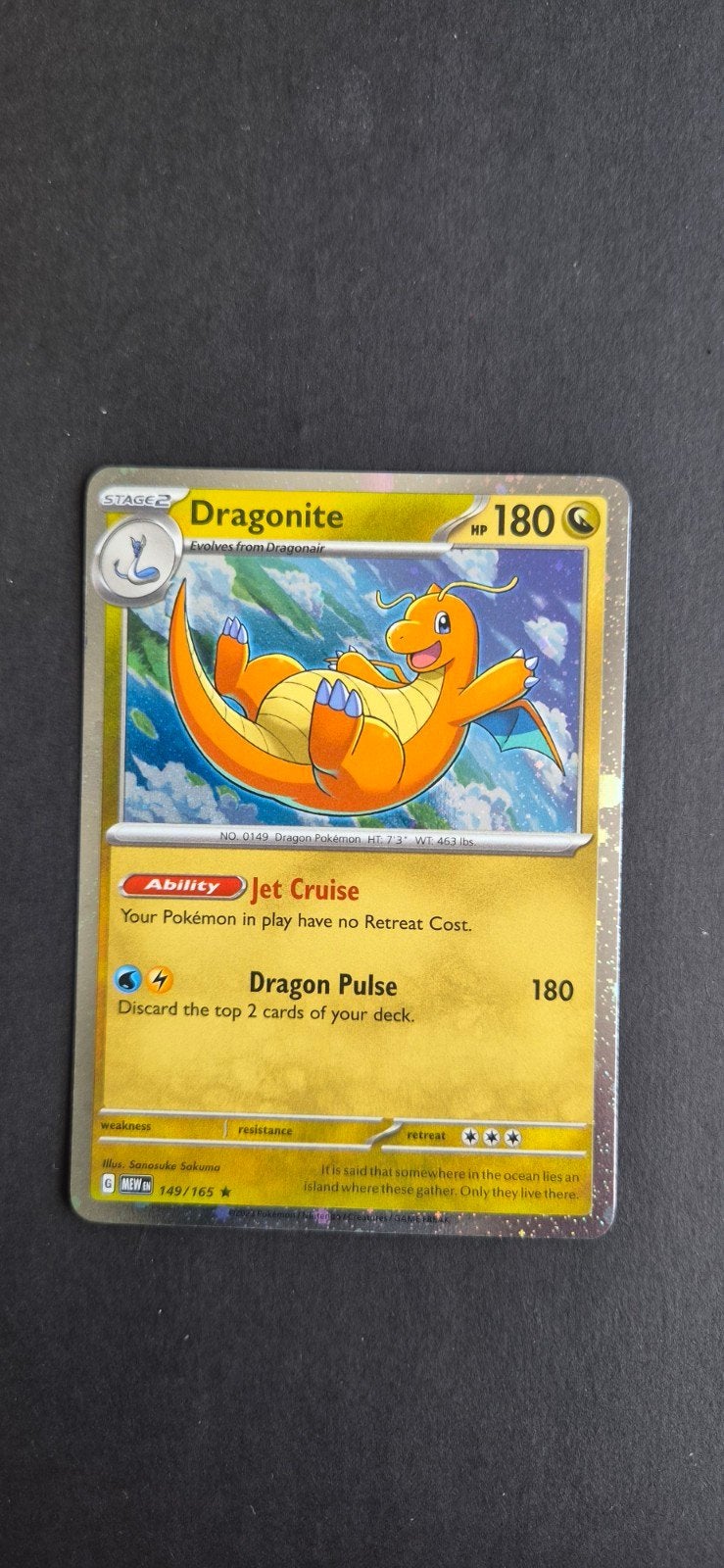 Cosmic Holo Dragonite (MEW 149) - 151 set -, Ophalen of Verzenden, Zo goed als nieuw, Losse kaart, Foil