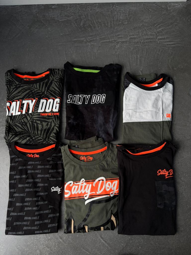 6 Salty Dog t-shirts voor jongens maat 158-164 + korte broek, Ophalen, Zo goed als nieuw, Maat 158