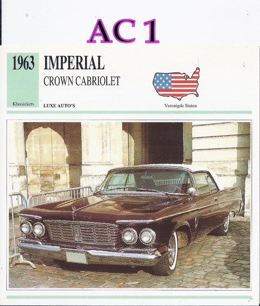 Ac1 autokaart imperial crown cabriolet ( 1963 ) -, Ophalen of Verzenden, Zo goed als nieuw, Auto's