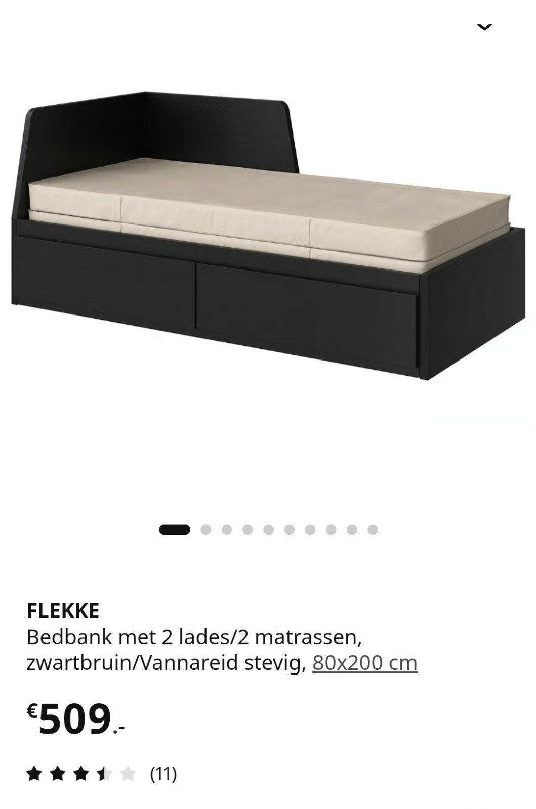 IKEA FLEKKE uitschuif Bedbank met 2 lades en 2 matrassen, Ophalen, Eenpersoons, Bruin, Zo goed als nieuw