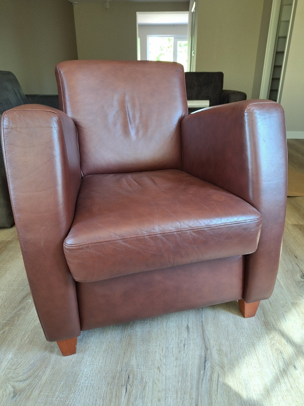 2 Cognac Leren Fauteuils (Roodbruin), Huis en Inrichting, Fauteuils, Ophalen, Gebruikt, Klassiek, Tijdloos, 75 tot 100 cm