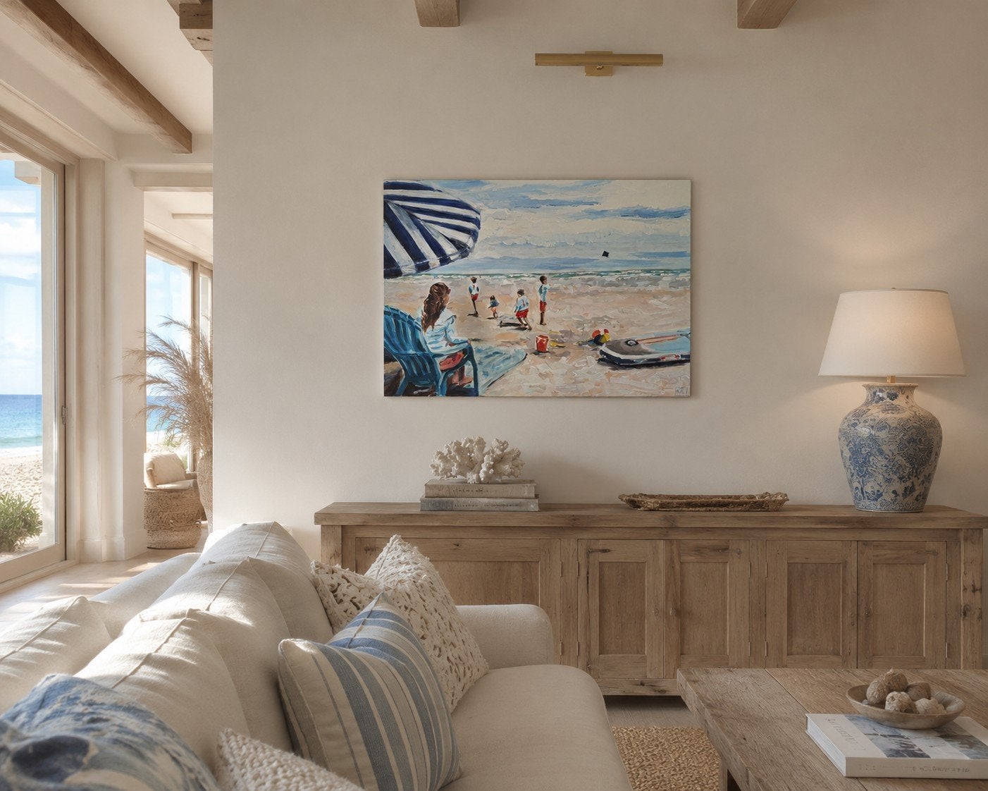 Schilderij beach strand kinderen supboard vlieger 50x70, Ophalen