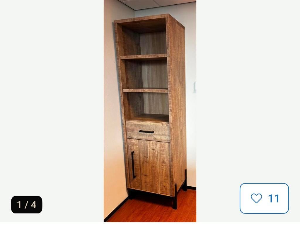 Boekenkast Ricardi mangohout decor, Huis en Inrichting, Kasten | Boekenkasten, 200 cm of meer, Zo goed als nieuw, Met lade(s)