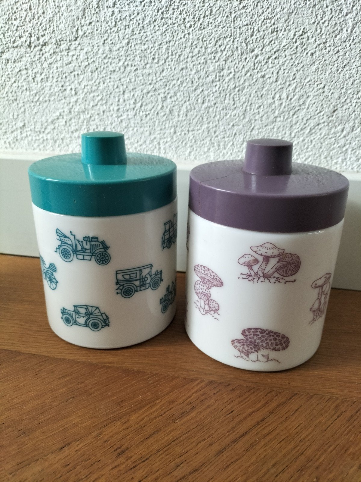 Vintage opaline voorraadpotten oldtimers paddenstoelen, Ophalen of Verzenden