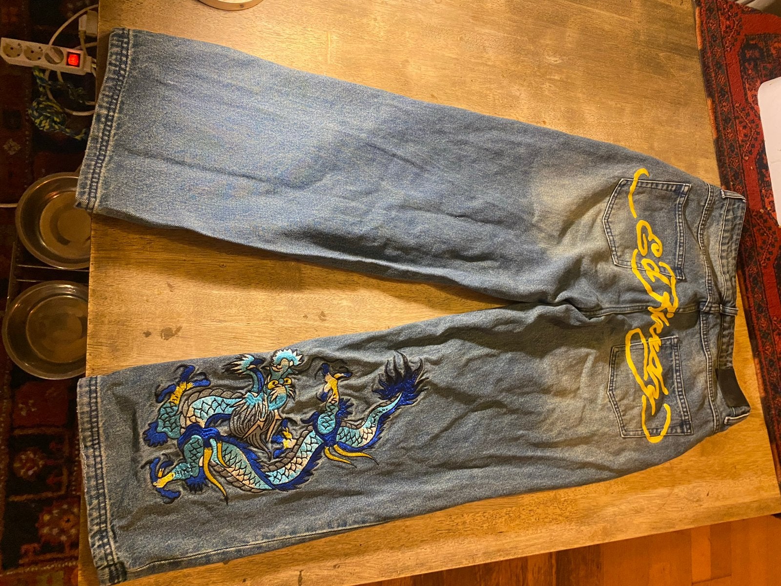Ed Hardy Jeans Dames Maat L met Draak Borduurwerk, Verzenden, Gedragen, Blauw, W30 - W32 (confectie 38/40)