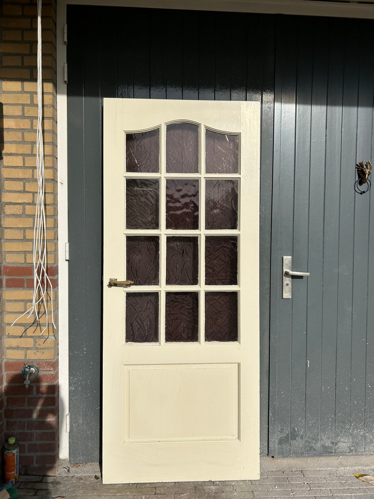 Massief houten binnendeur met glazen raampjes, Doe-het-zelf en Verbouw, Deuren en Horren, Ophalen, Gebruikt, Hout, Binnendeur