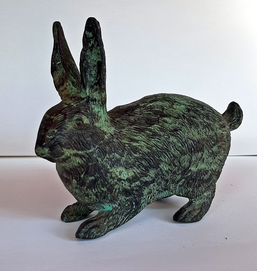 Bronzen beeld Konijn, Minder dan 20 cm, Ophalen of Verzenden, Groen, Gepatineerd
