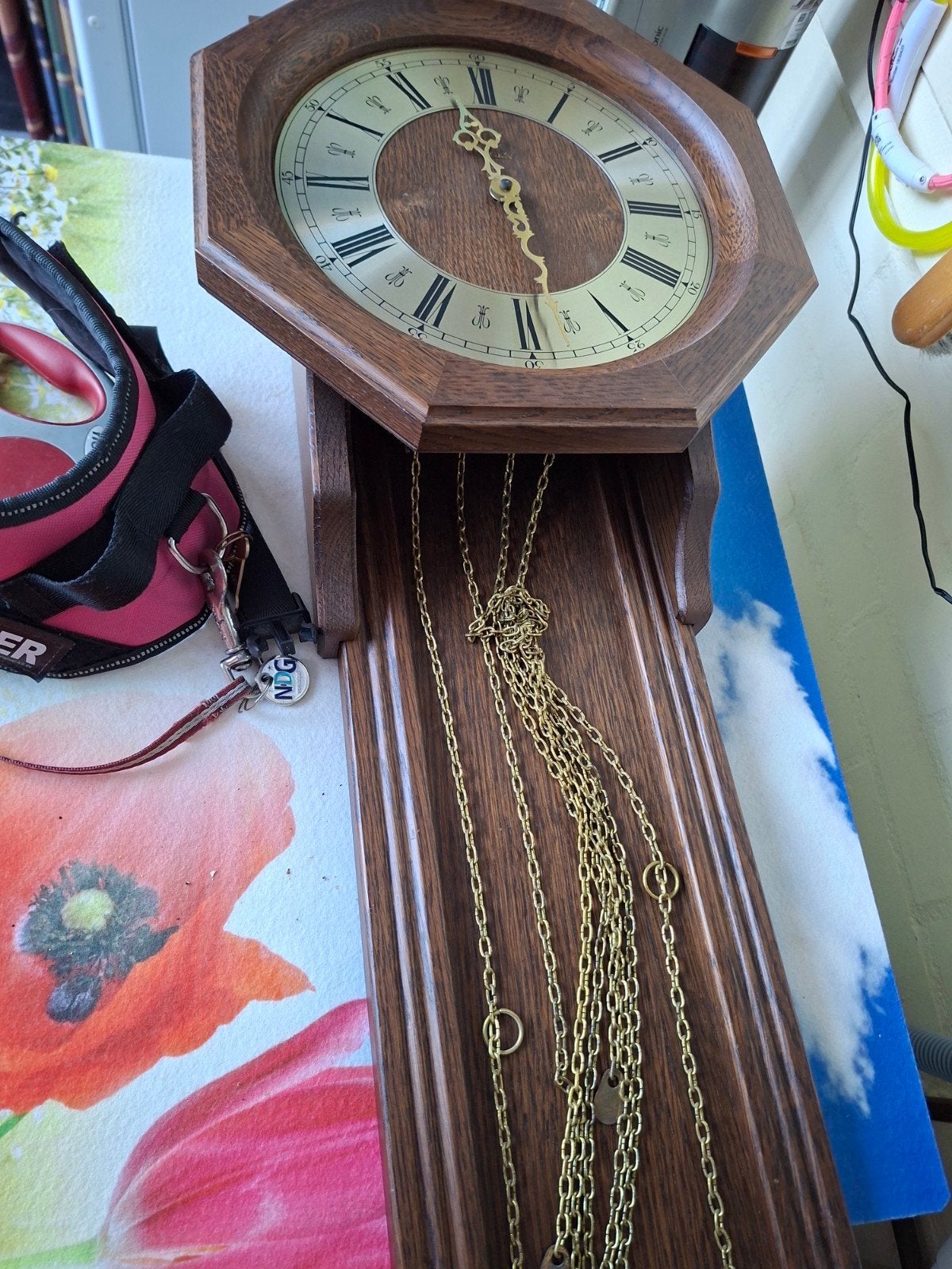 Eiken wandklok 90cm met slinger en gewichten, Antiek en Kunst, Antiek | Klokken, Ophalen of Verzenden