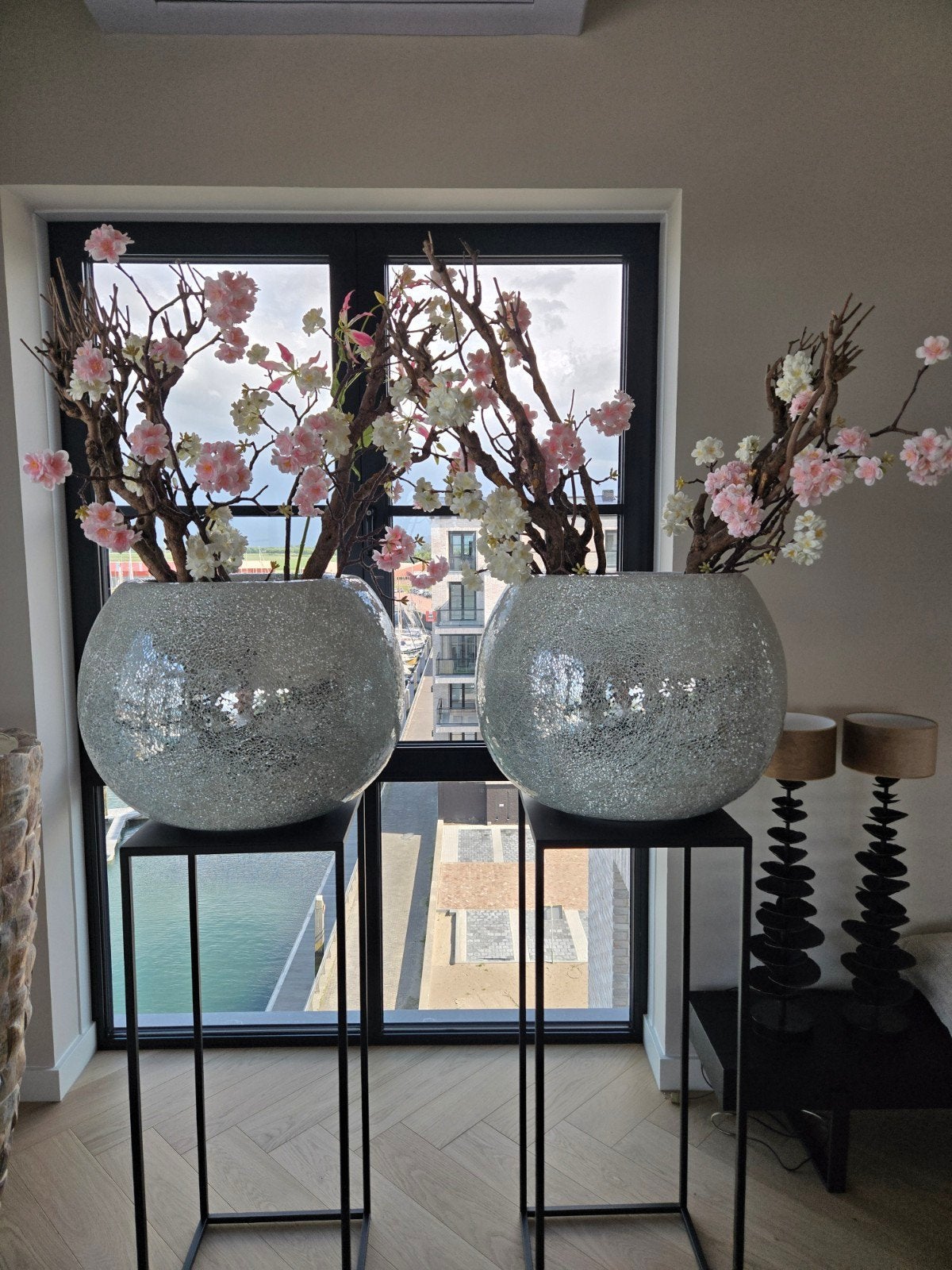 2 XXXL Luxe sierpotten met decoratiemateriaal - Zilver, Huis en Inrichting, Ophalen, Overige kleuren, 75 cm of meer