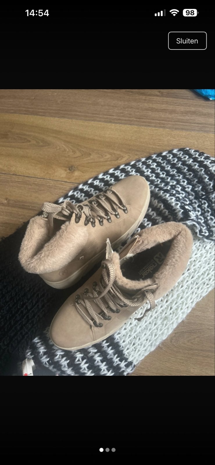 Nieuwe beige Rieker enkellaarzen met bontvoering maat 43, Ophalen of Verzenden, Nieuw, Beige, Lage of Enkellaarzen