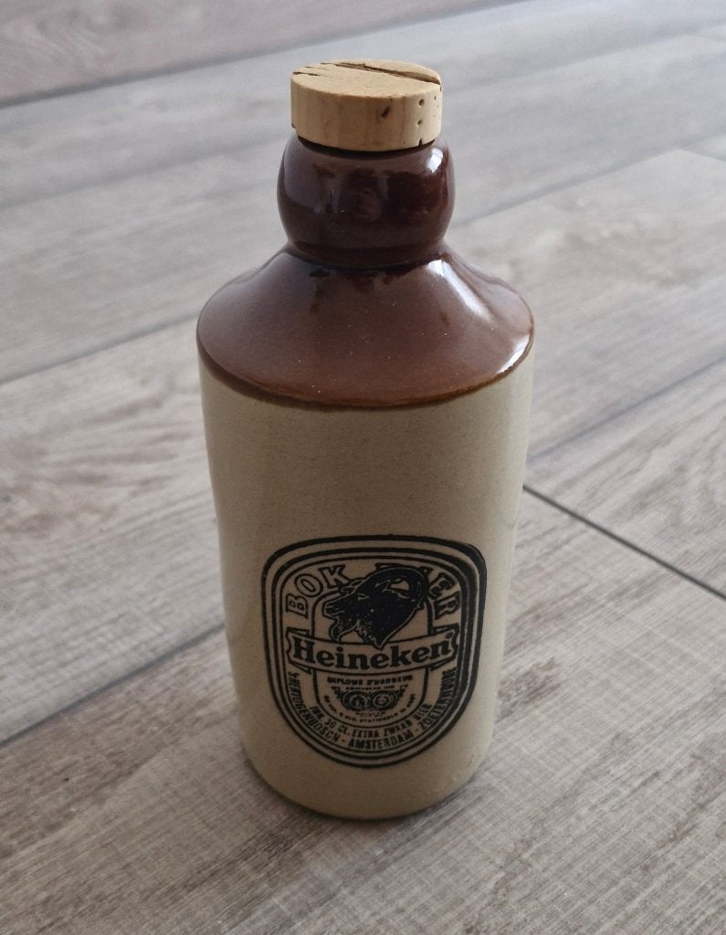 Vintage Heineken Bokbier stenen kruik, Ophalen of Verzenden, Zo goed als nieuw, Flesje(s), Heineken