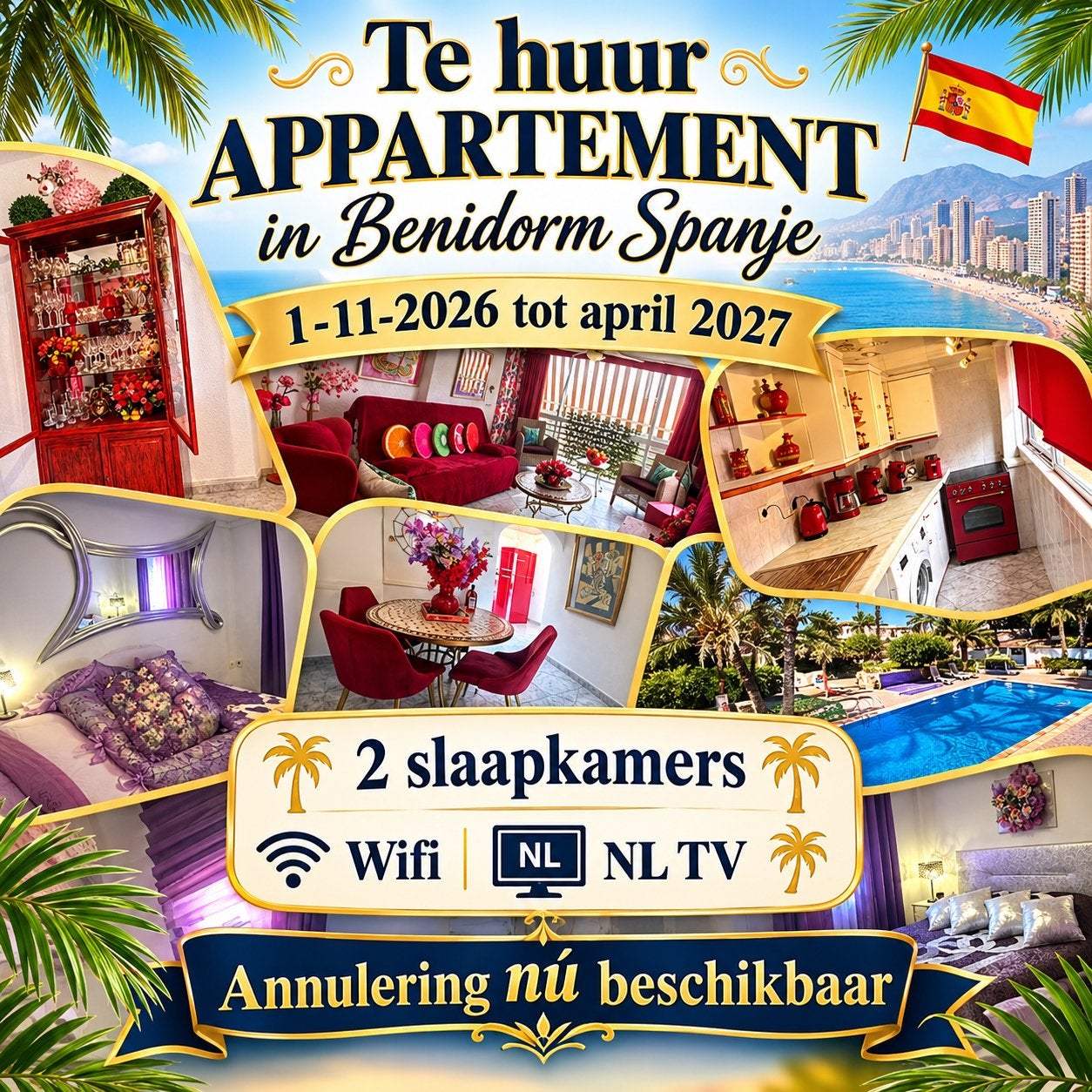 Benidorm Appartement te HUUR Moby Dick🐳, 2 slaapkamers, Costa Blanca, Zwembad, Appartement