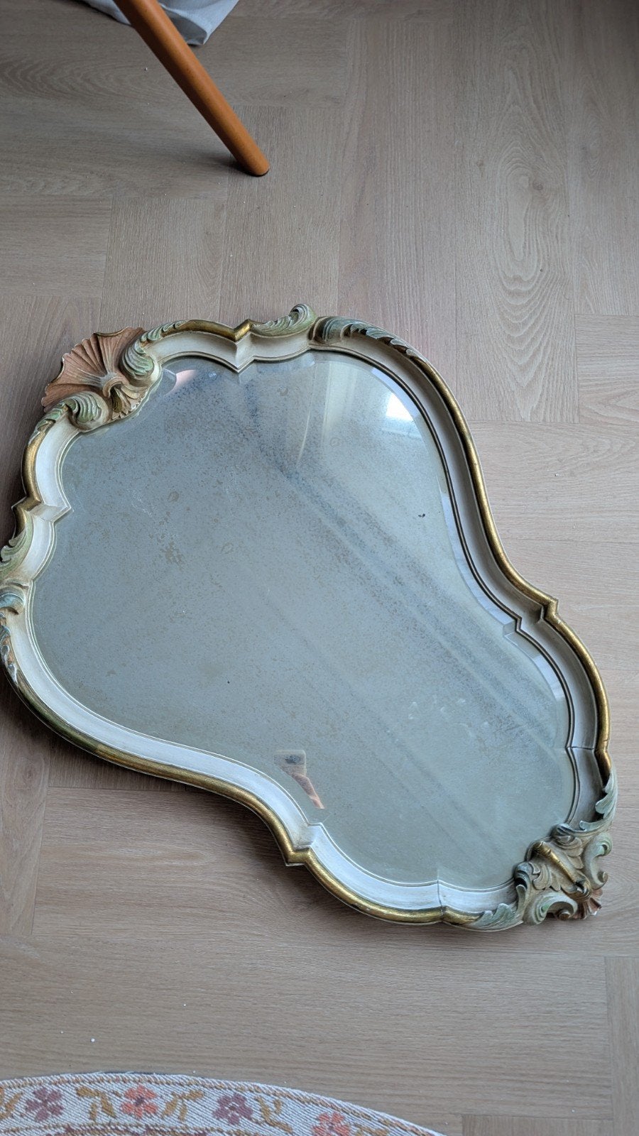 Vintage Barok Spiegel - Crème met Gouden Accenten, Ophalen, Overige vormen, 50 tot 100 cm, Minder dan 100 cm