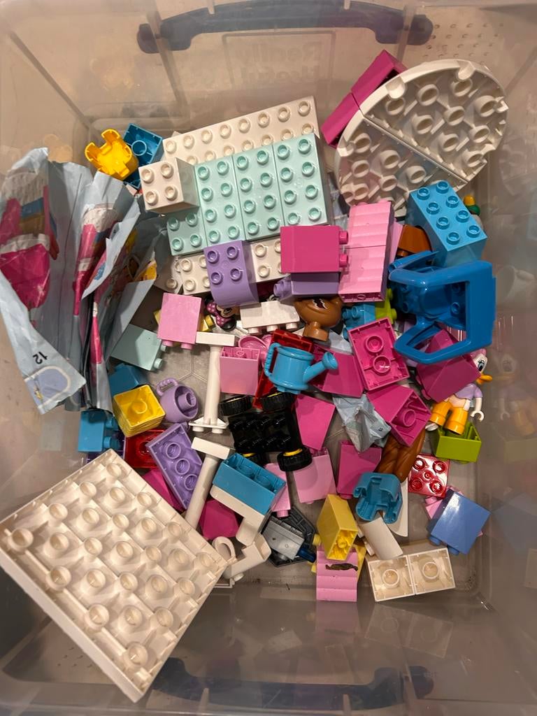 Doos met diverse Lego Duplo stenen en figuren, Gebruikt, ., Ophalen of Verzenden, .