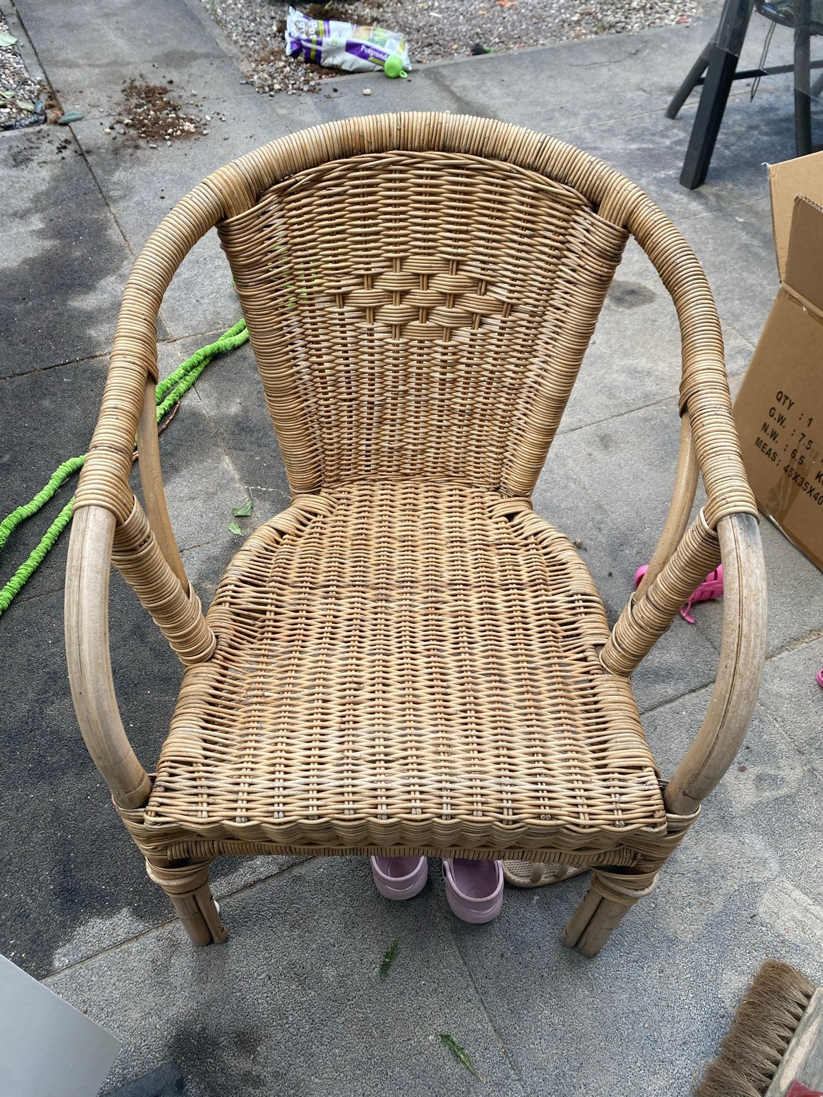 Rotan stoel - Vintage rieten fauteuil, Gebruikt, Bruin, Riet of Rotan, Ophalen of Verzenden