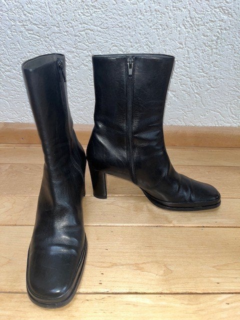 VINTAGE Jil Sander laarzen maat 38,5/39 zwart leer blokhak, Hoge laarzen, Verzenden, Zwart, Jil Sander