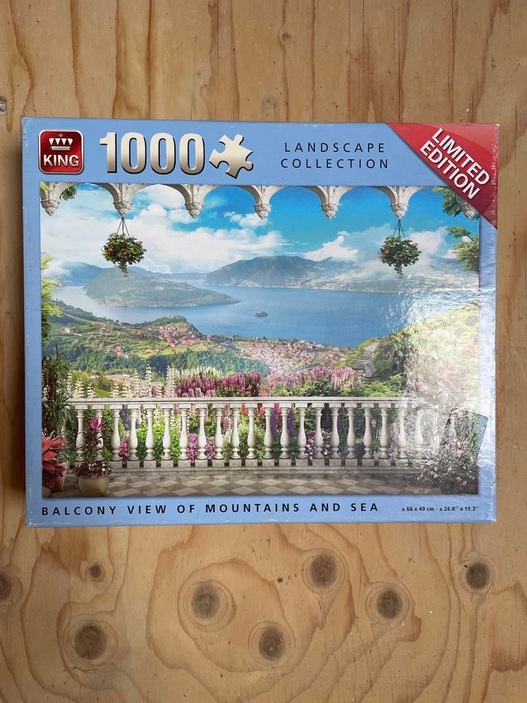 King Legpuzzel 1000 stukjes - Balkon uitzicht, Ophalen of Verzenden, 500 t/m 1500 stukjes, Gebruikt, Legpuzzel