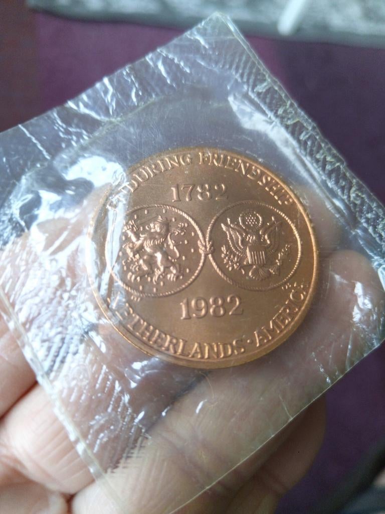 Herdenkingspenning 200 jarig vriendschap Nederland -Amerika, Postzegels en Munten, Munten | Nederland, Ophalen of Verzenden, Koningin Beatrix