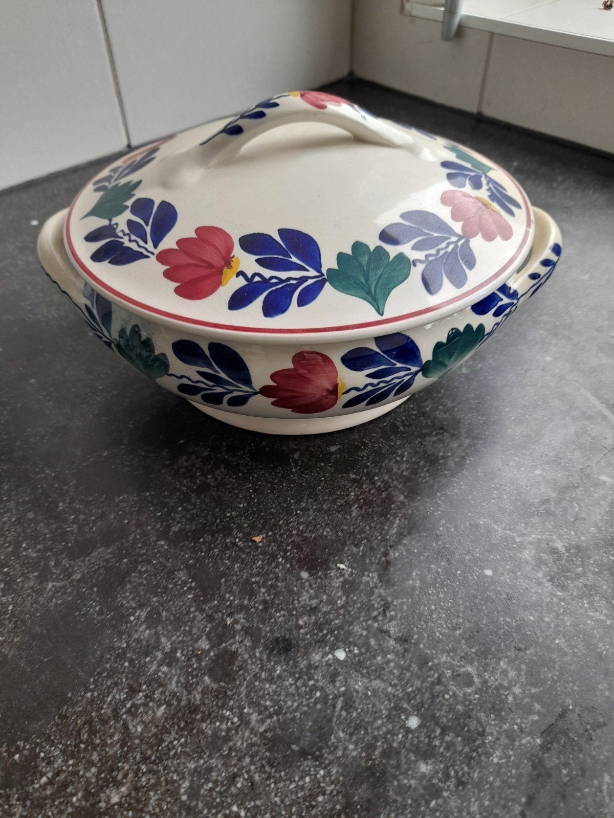 Vintage aardewerken terrine met boerenbont, Ophalen of Verzenden