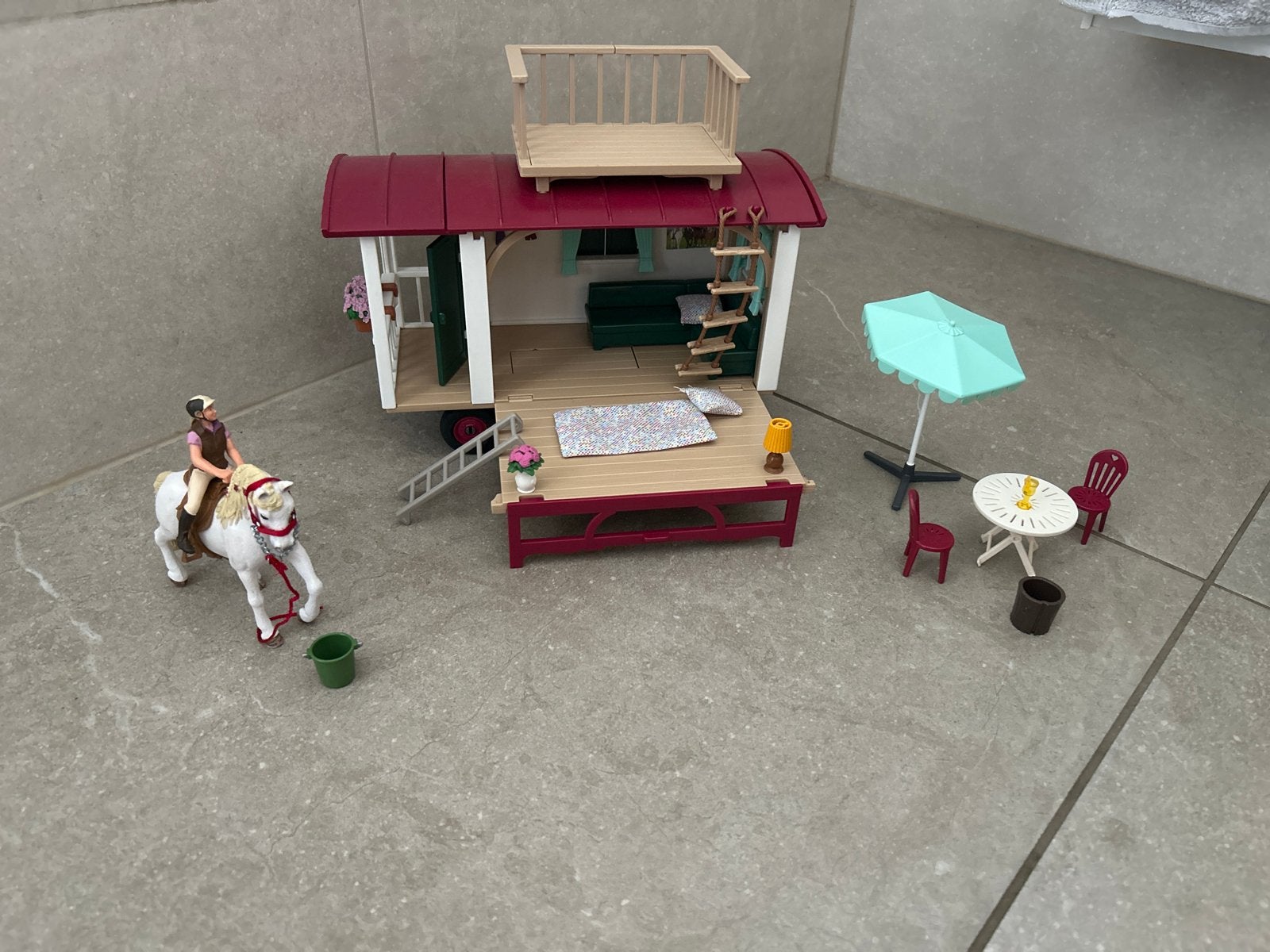 Schleich Woonwagen met paard en ruiter pipowagen, Ophalen of Verzenden, Gebruikt, Jongen of Meisje
