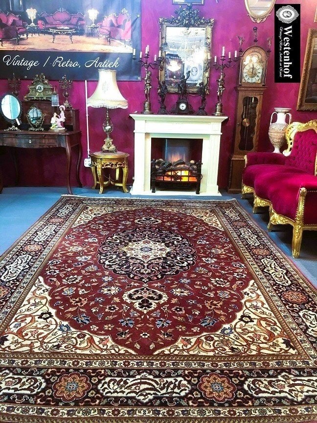Perzisch tapijt handgeknoopt Tabriz Oosters vloerkleed, Gebruikt, Bruin, 200 cm of meer, Ophalen of Verzenden