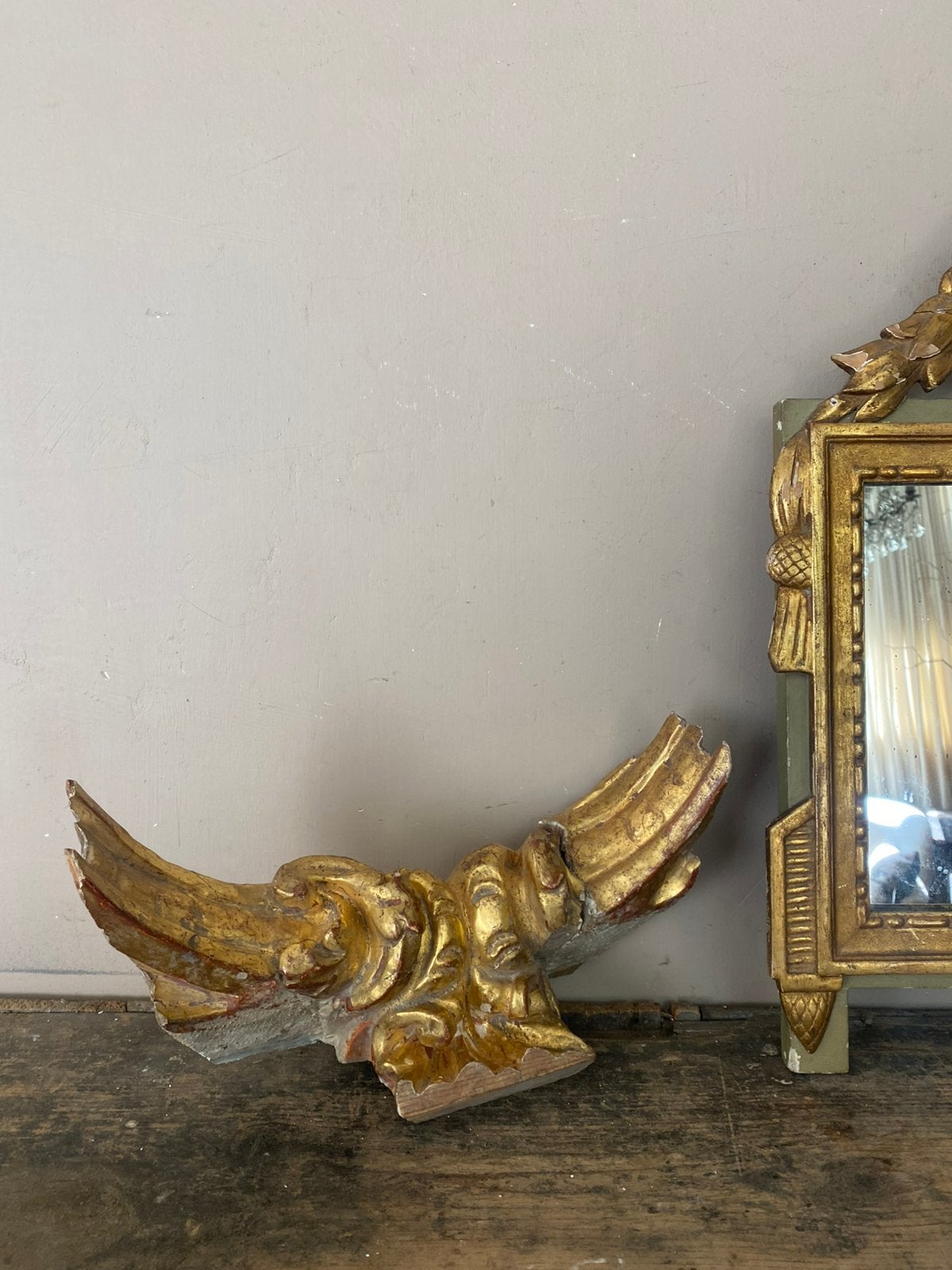 Antiek frans handgestoken verguld hout ornament, Ophalen of Verzenden