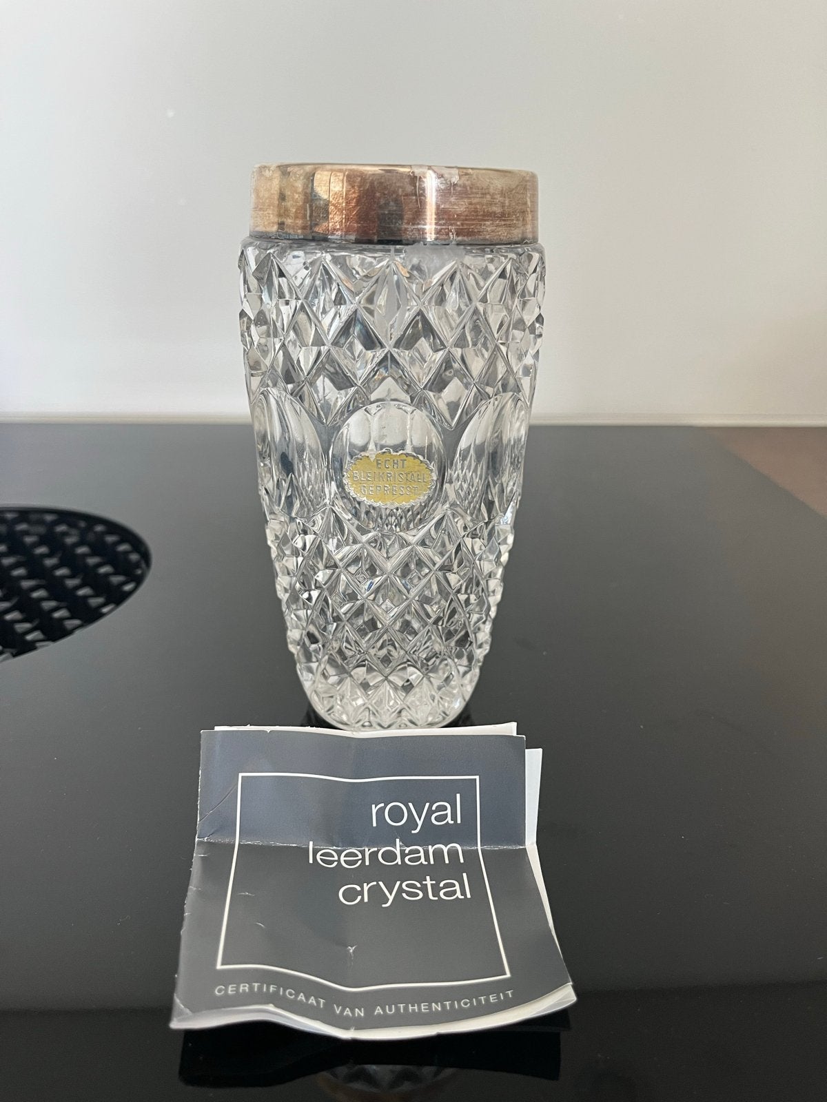 Royal Leerdam Crystal Vaas met Zilveren Rand, Antiek en Kunst, Ophalen