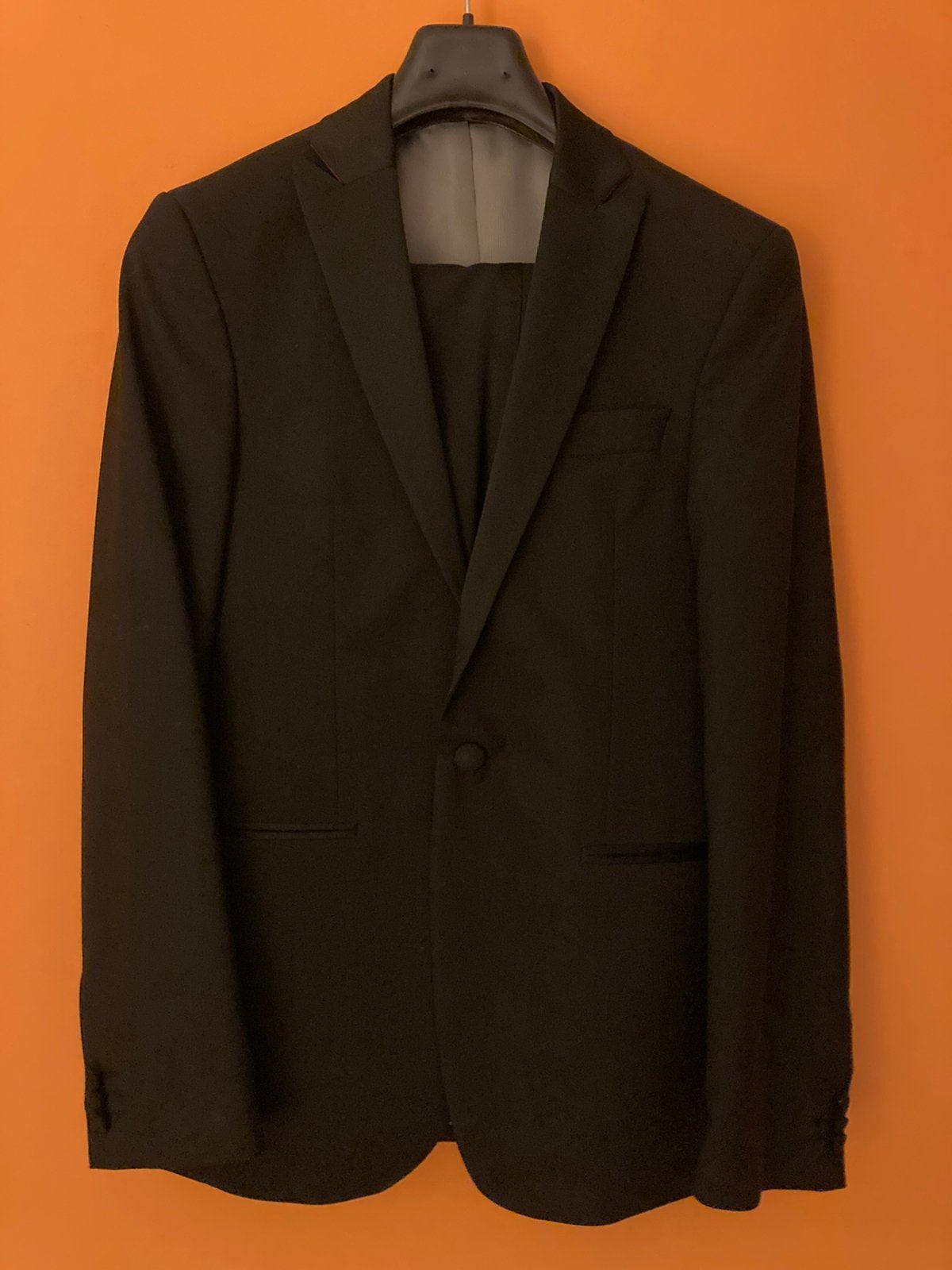 Smoking / tuxedo - maat 46 (184cm) - scheerwol, Ophalen of Verzenden, Zo goed als nieuw, Maat 46 (S) of kleiner, Zwart