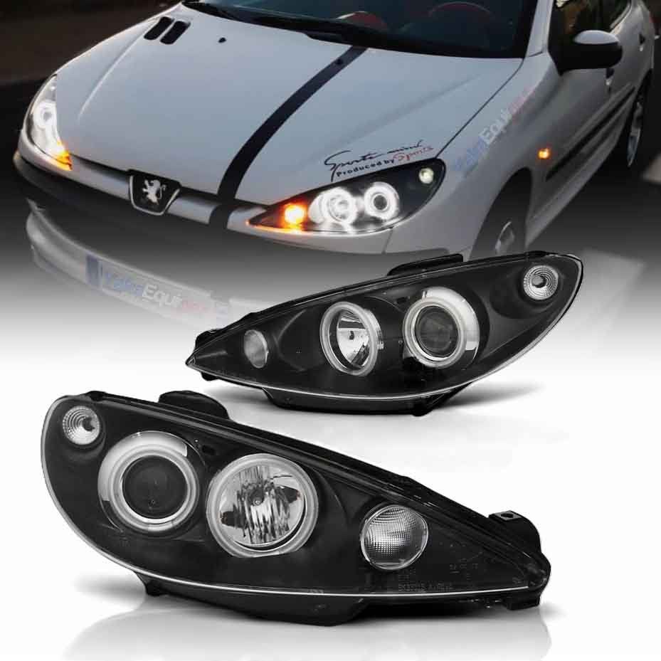Koplampen Peugeot 206 - Projector met LED Angel Eyes, Auto-onderdelen, Ophalen of Verzenden, Gebruikt, Peugeot
