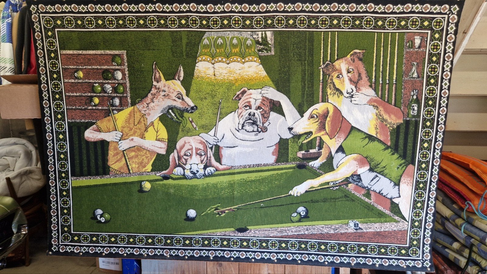 wandkleed pokerende honden, Ophalen of Verzenden