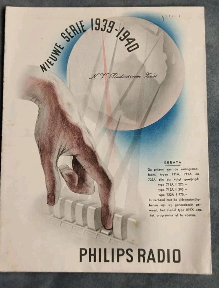 1939, BROCHURE PHILIPS RADIO, ONTWERP : VON STEIN, Boeken, Catalogussen en Folders, Ophalen of Verzenden, Gelezen