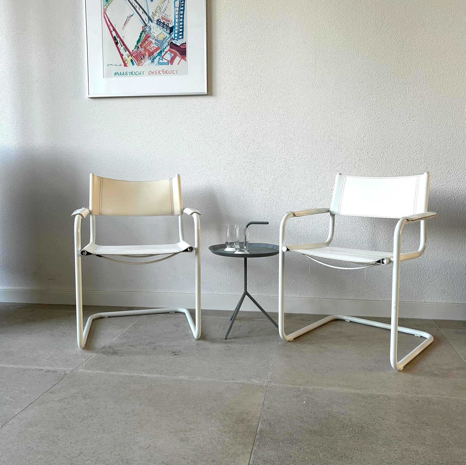 Bauhaus stoelen wit leer, Ophalen, Gebruikt, Wit, Leer