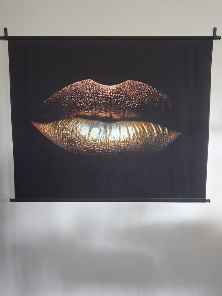 Wandkleed velours lippen, 110 cm, Zwart, Textiel, Zo goed als nieuw