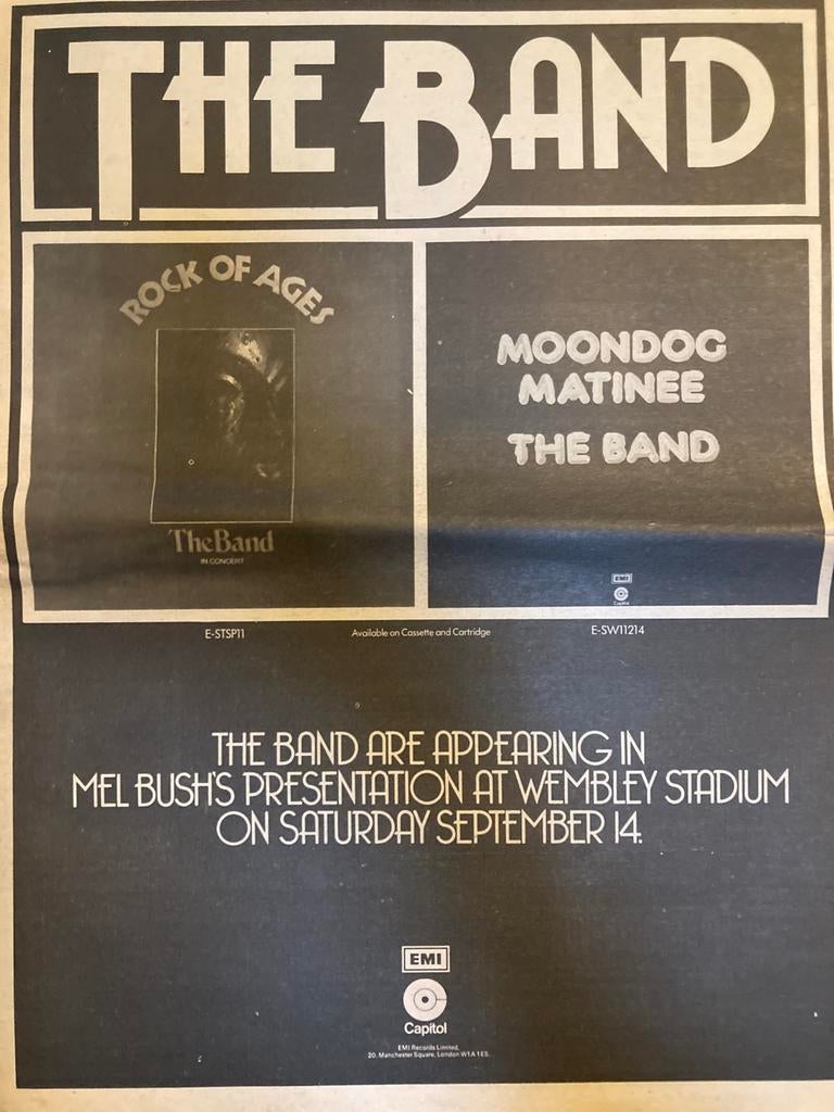 THE BAND Moondog Matinee release A3 advertentie, Ophalen of Verzenden, Zo goed als nieuw, A1 t/m A3