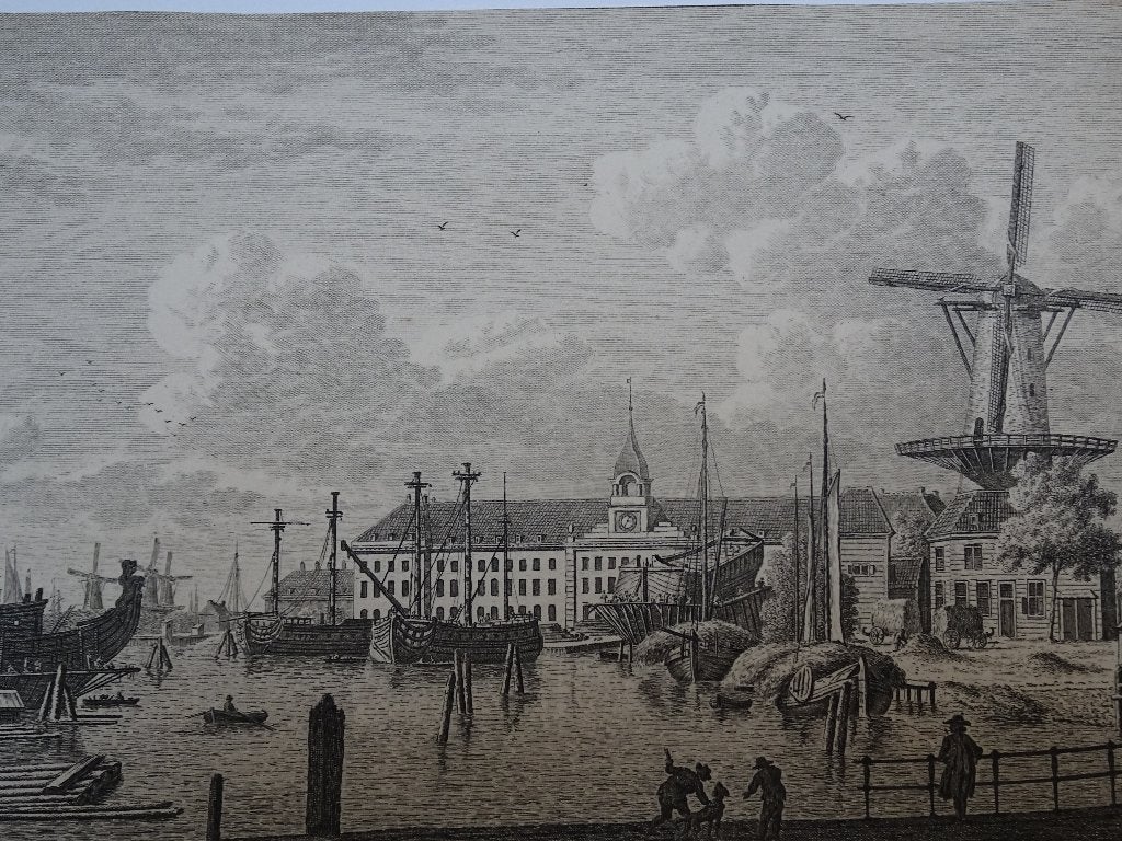 gravure magazijn admiraliteit Rotterdam haven Boerengat 1807, Antiek en Kunst, Stadsgezicht, Ophalen of Verzenden, Gravure, Origineel